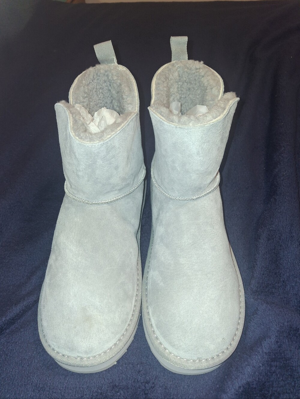 Lands' End Light Gray Suede Shearling Ankle Slippers